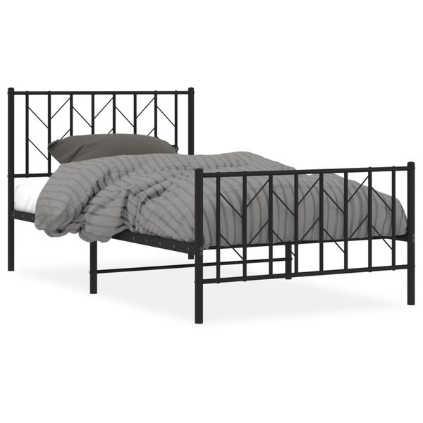 vidaXL Bed Frame Black Powder-Coated Steel Single Bed Frame