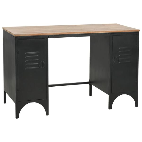 vidaXL Double Pedestal Desk Black and natural wood Solid Firwood and Steel