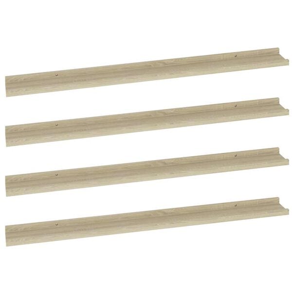vidaXL Wall Shelf Set of 4 Sonoma Oak MDF 39.4x3.5x1.2 in
