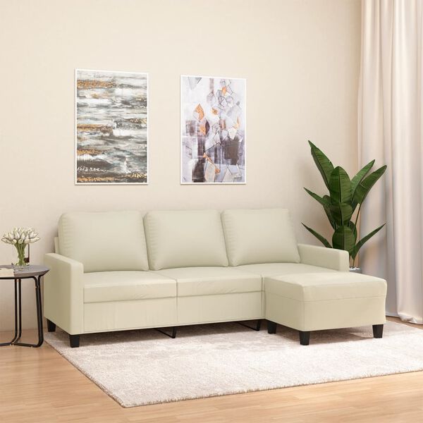 vidaXL 3-seater Sofa With Footstool Cream Faux leather Medium Durable