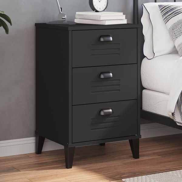 vidaXL Bedside Table Black Engineered wood, plastic Compact