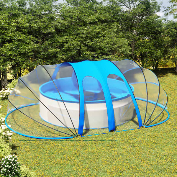 vidaXL Pool Dome Transparent with blue accents PVC, fiberglass, steel