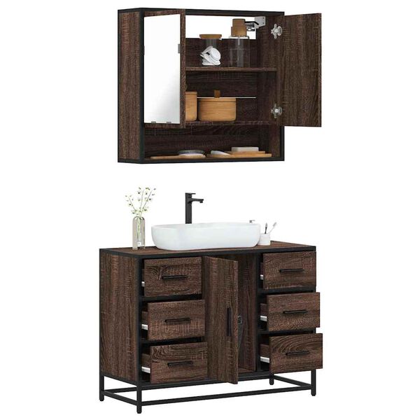 vidaXL Bathroom Furniture Set Brown Oak Engineered Wood, Metal Medium