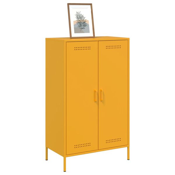 vidaXL Highboard Mustard Yellow Steel 26.8x15.4x44.5 in Industrial