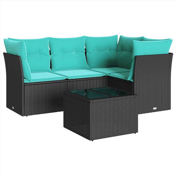 vidaXL 5 Piece Patio Sofa Set with Cushions Black Poly Rattan