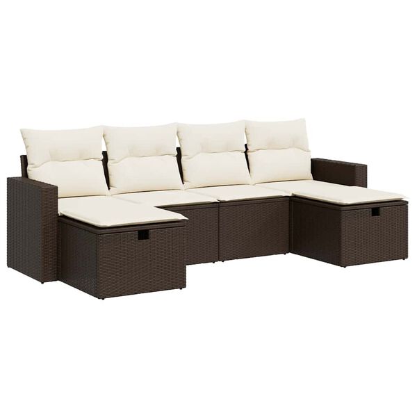 vidaXL Garden Sofa Set Brown PE rattan Large Adjustable Armrests