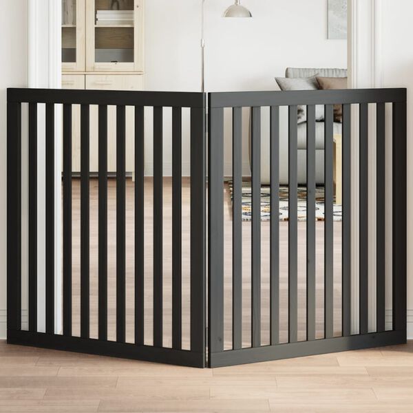vidaXL Dog Gate Set of 2 Black Poplar wood 2 Panels Foldable