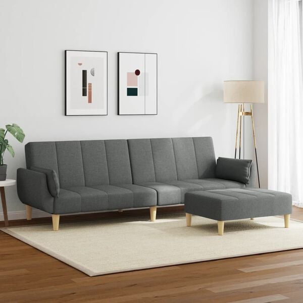 vidaXL Sofa Bed Dark grey Polyester, wood, plastic, foam 2-seater