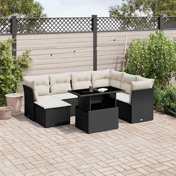 vidaXL Garden Sofa Set Black and Cream White