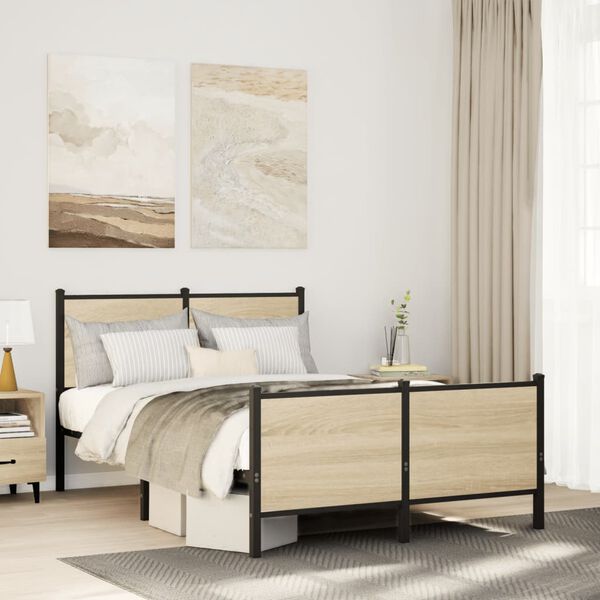 vidaXL Bed Frame Sonoma Oak Steel, engineered wood Small Double