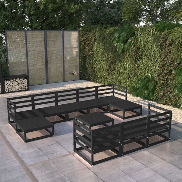 vidaXL Garden Lounge Set Black Solid Pine Wood Standard Modular