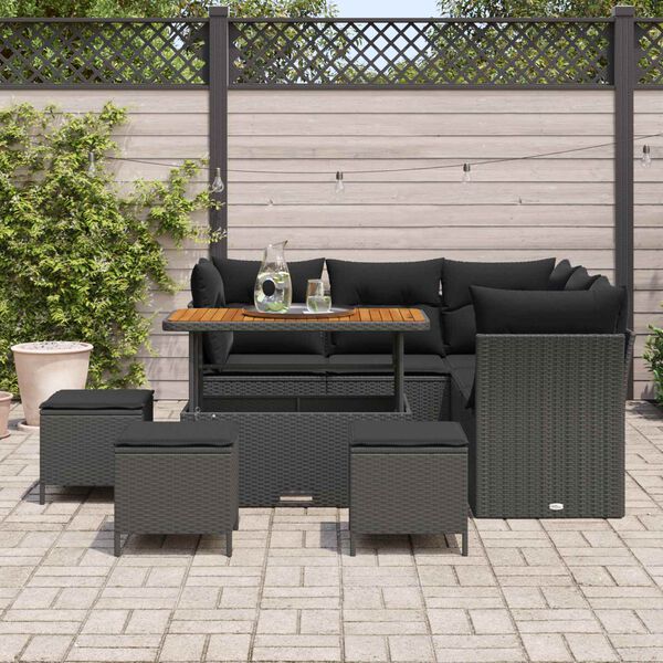 vidaXL Garden Sofa Set Height-Adjustable 9 pcs Black Poly Rattan