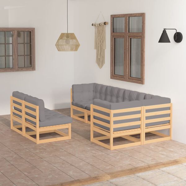 vidaXL Garden Lounge Set Natural Solid pine wood, 100% polyester Modular