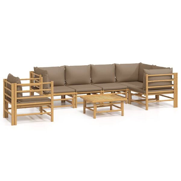vidaXL Garden Lounge Set Taupe Bamboo, Polyester Large Modular