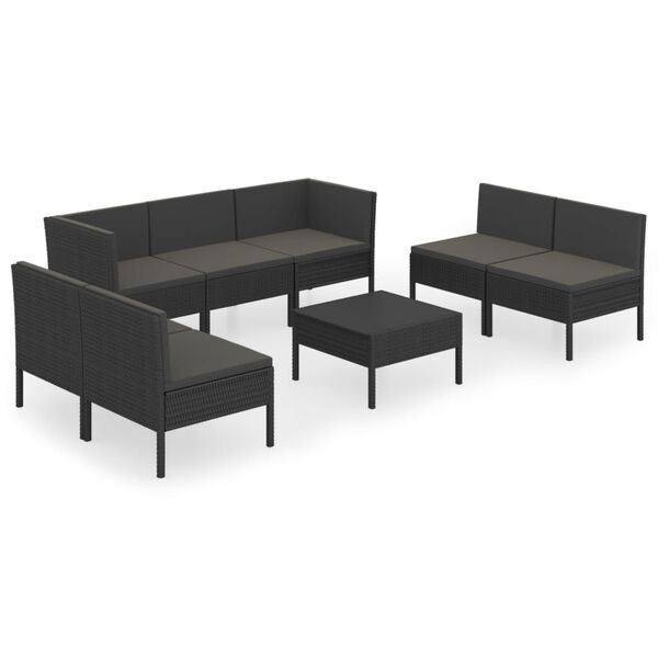 vidaXL Garden Lounge Set Black PE rattan, powder-coated steel, polyester