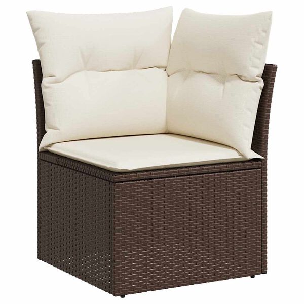 vidaXL Garden Sofa Set Brown PE Rattan Large Adjustable Feet