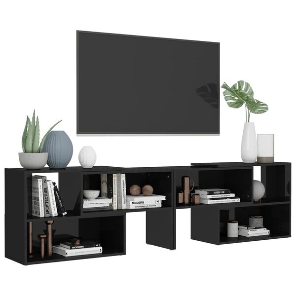 vidaXL TV Cabinet High gloss black Engineered wood Large Extendable