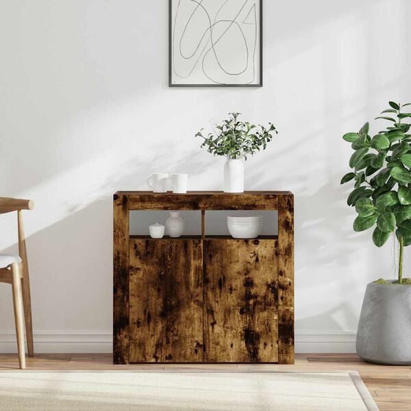 vidaXL Sideboard with LED Lights Smoked Oak 31.5"x13.8"x29.5"