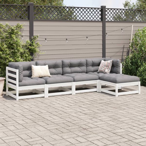 vidaXL Garden Sofa Set White Solid Pine Wood Standard Modular