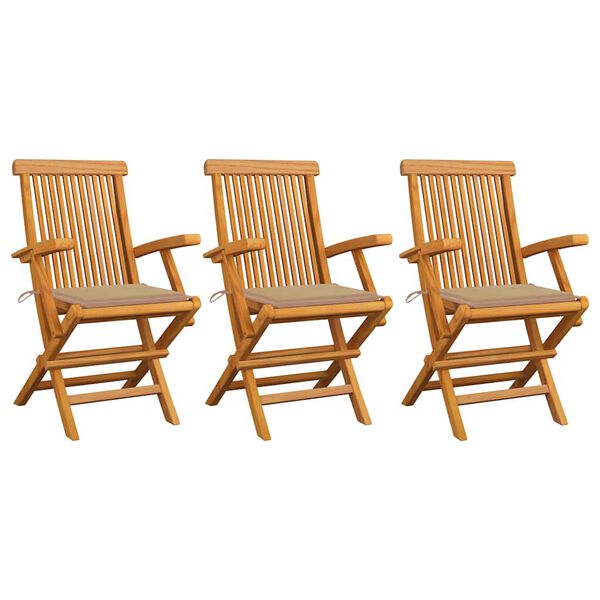 vidaXL Garden Chair Set of 3 Beige Solid teak wood, 100% polyester