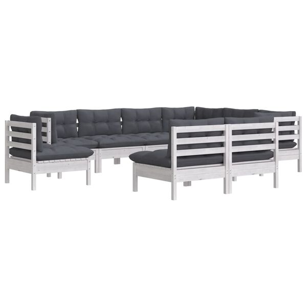 vidaXL Garden Lounge Set White, Anthracite Solid pinewood, 100% polyester