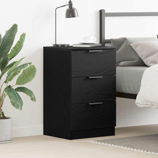 vidaXL Bedside Cabinet with Drawer Black Oak 15.75 x 25.59 x 25.59 in
