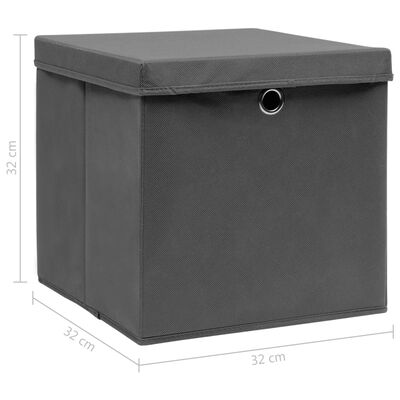 vidaXL Storage Boxes with Lids 4 pcs Gray 12.6"x12.6"x12.6" Fabric