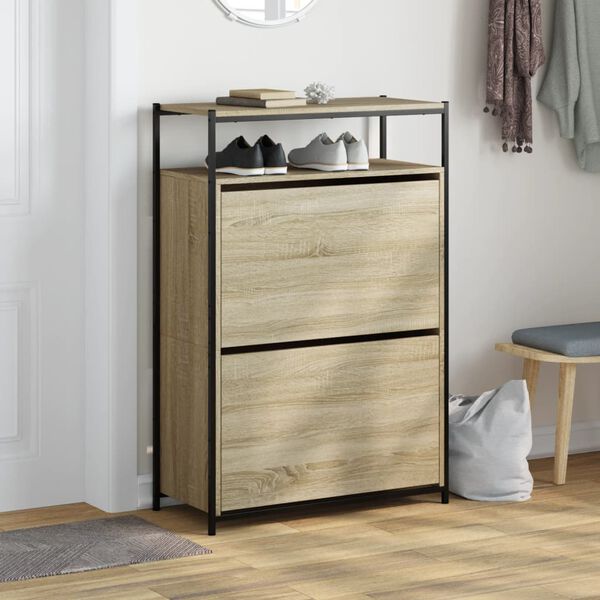 vidaXL Shoe Cabinet Sonoma Oak Engineered Wood Compact Shoe Cabinet