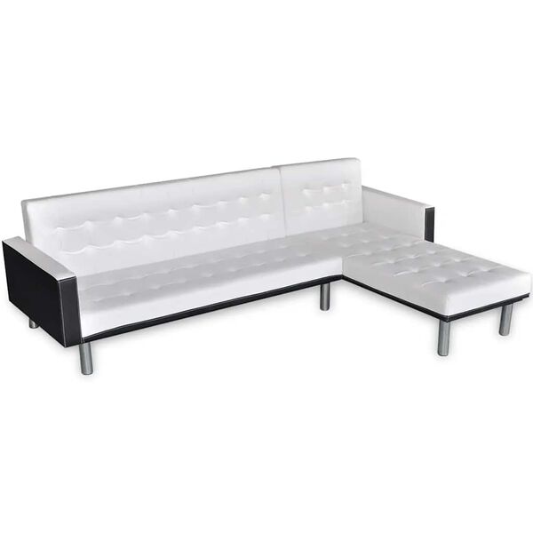 vidaXL Sofa Bed White and Black Faux Leather, Wood, Plywood Large