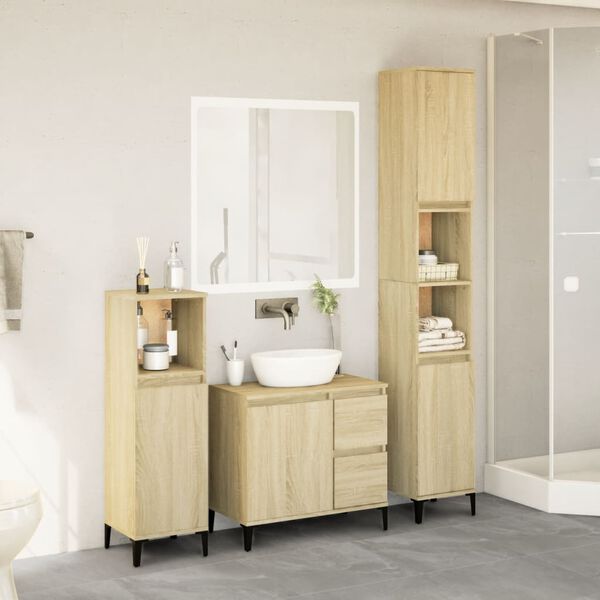 vidaXL Bathroom Furniture Set Sonoma Oak Engineered Wood, Metal Medium