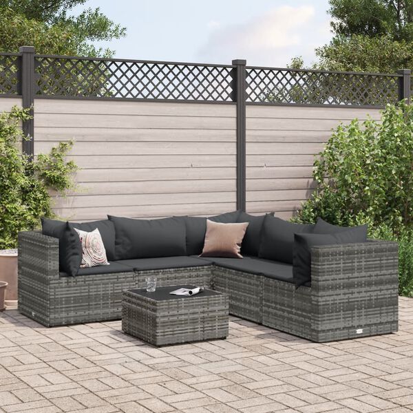 vidaXL Patio Lounge Set Gray PE Rattan Medium Modular