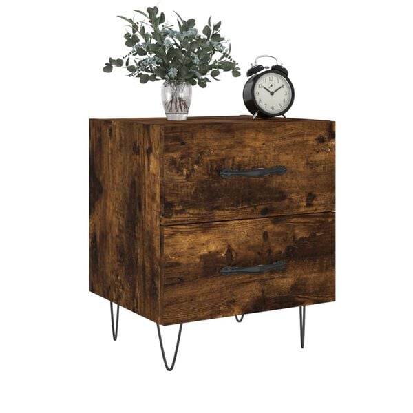 vidaXL Bedside Cabinet Set of 2 Smoked Oak Engineered wood, Iron Medium