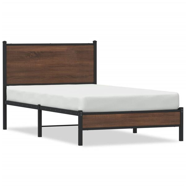 vidaXL Bed Frame Brown oak Steel, engineered wood King Single Bed Frame