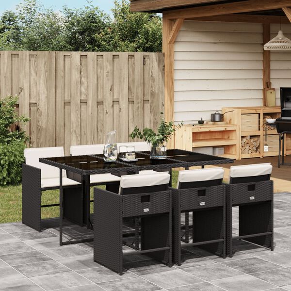 vidaXL Garden Dining Set Black PE rattan 7 Piece Set Foldable
