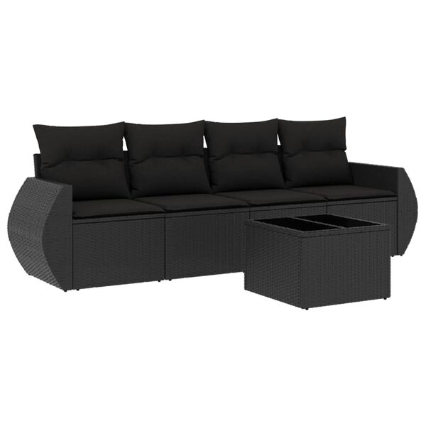 vidaXL Garden Sofa Set Black PE rattan, powder-coated steel, tempered glass