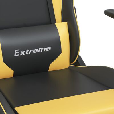 vidaXL Massage Gaming Chair with Footrest Black&Gold Faux Leather