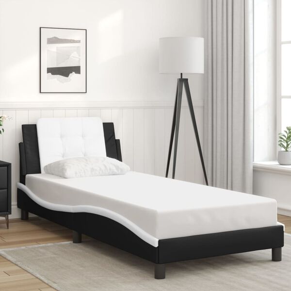 vidaXL Bed Frame Black and white Faux leather and plywood Twin XL