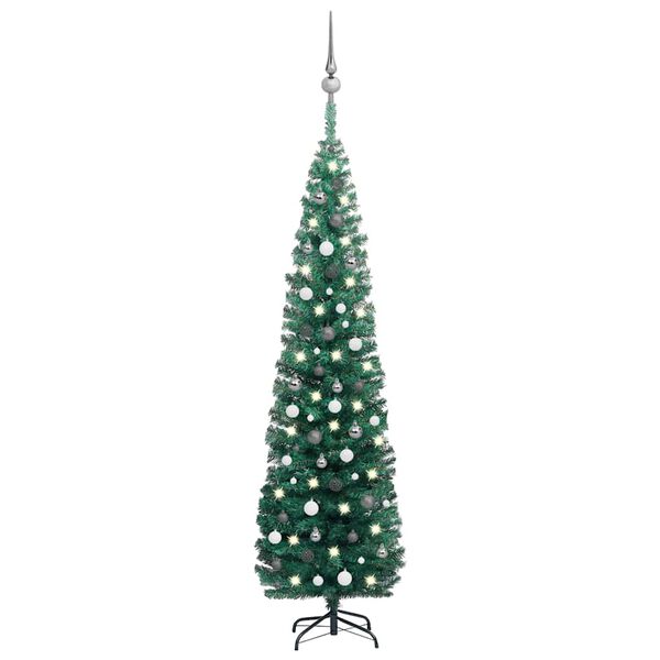 vidaXL Slim Artificial Pre-lit Christmas Tree with Ball Set Green 94.5"