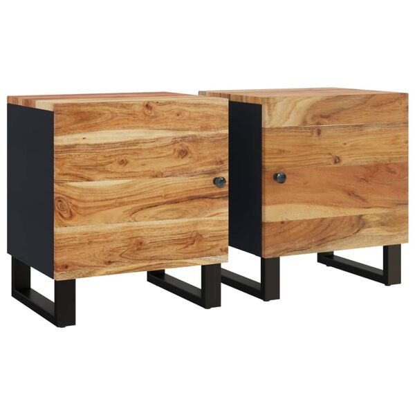 vidaXL Bedside Cabinet Set of 2 Natural wood with black frame