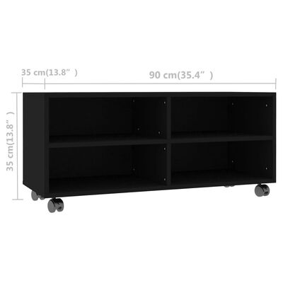 vidaXL TV Cabinet with Castors Black 35.4"x13.8"x13.8" Engineered Wood
