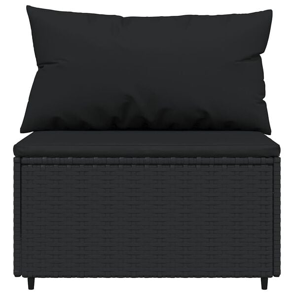 vidaXL Patio Middle Sofa Black PE Rattan, Powder-Covered Steel, Fabric