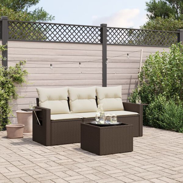vidaXL Garden Sofa Set Brown PE rattan Full-sized Adjustable Feet