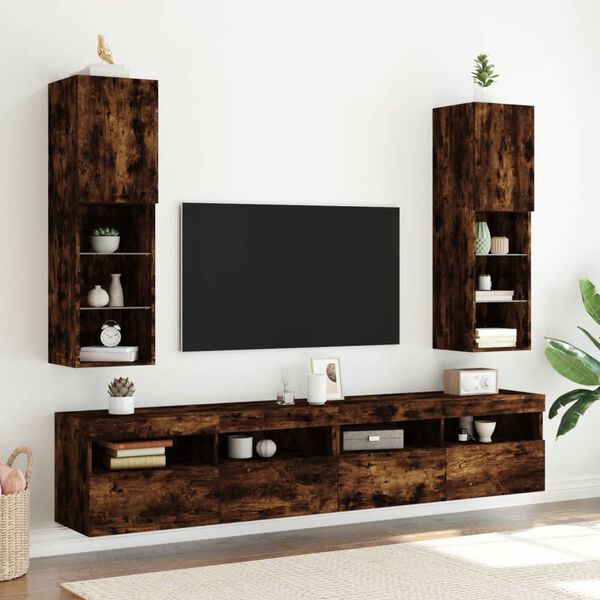 vidaXL TV Cabinet Smoked Oak Engineered wood and glass TV Cabinet
