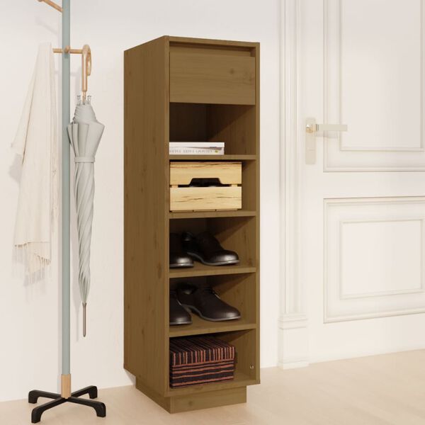 vidaXL Shoe Cabinet Honey Brown Solid Pine Wood Tall Shoe Cabinet