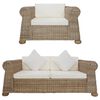 vidaXL Sofa Set Natural Rattan Medium Removable Covers Contemporary