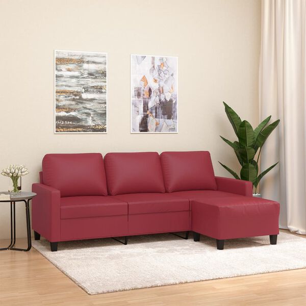 vidaXL 3-Seater Sofa With Footstool Wine Red