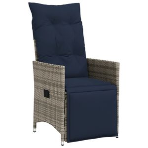 vidaXL Reclining Patio Chair with Cushions Gray Poly Rattan