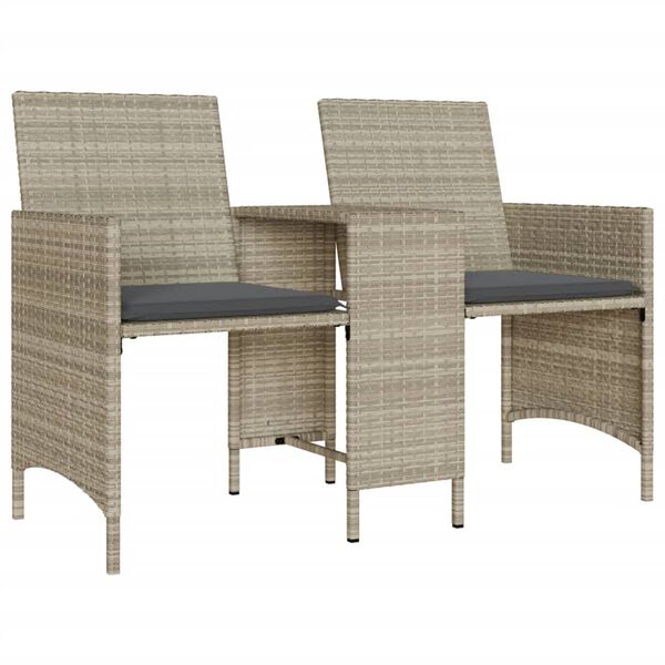 vidaXL Patio Sofa 2-Seater with Table and Stools Light Grey Poly Rattan