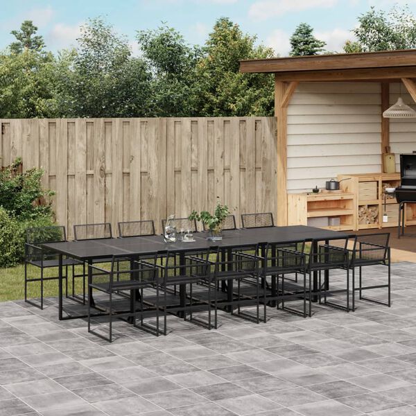 vidaXL Garden Dining Set Black Poly Rattan Large Foldable