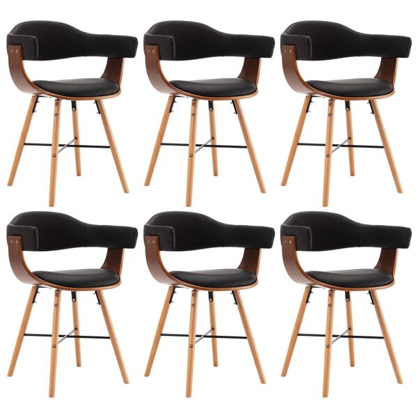 vidaXL Dining Chair Set of 6 Black upholstery with dark brown frame